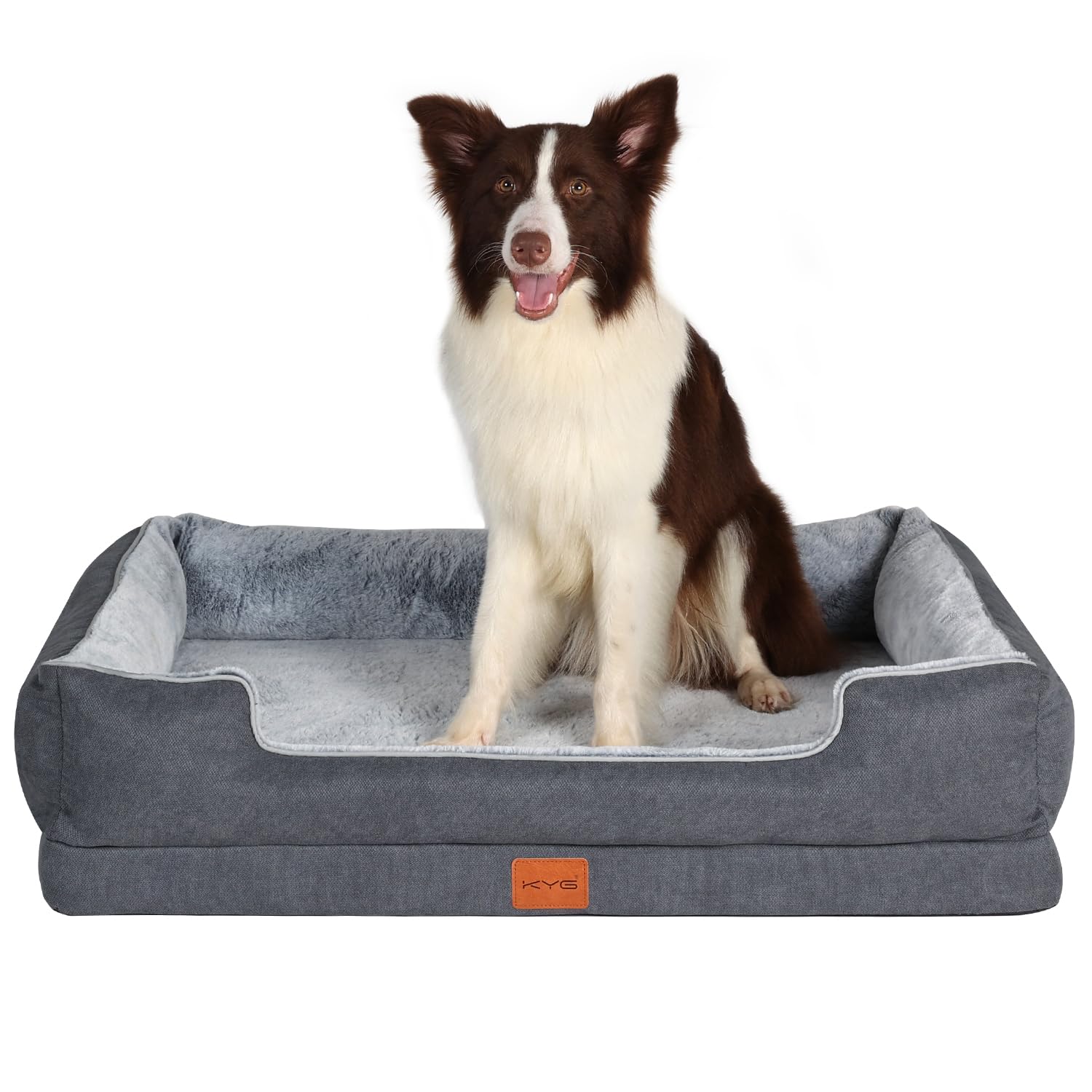 KYG Cama Perro Grande con Forro Impermeable y Espuma de Soporte ortopédico,Forrada con Piel de Imitación Ultra Lujosa Sofá Perro Ortopédica Desenfundable y Lavable,Gris Azulado, 90 * 70 * 20cm