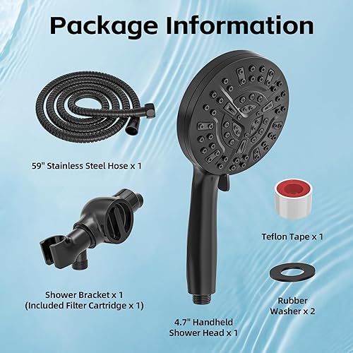 Miniatura 7 de High Pressure Filtered Shower Head with Handheld, 9 Spray Modes 4.7" Shower Head, 59" long hose, 10 Layers Filter for Hard Water, Remove Chlorine,