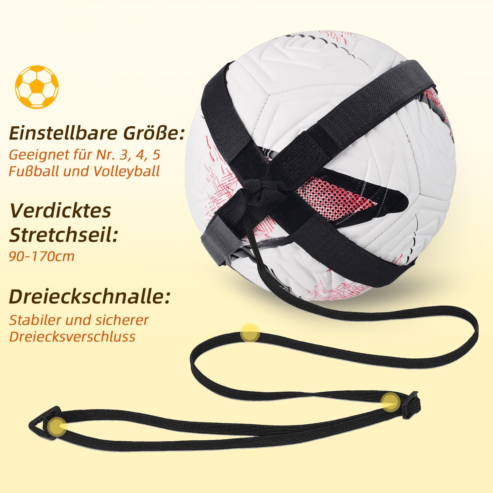 SPORTOUT Entraîneur De Football Solo - Ceinture Néoprène, Corde Élastique 18 M - Pour Taille 3,4,5 Et Volley/Rugby