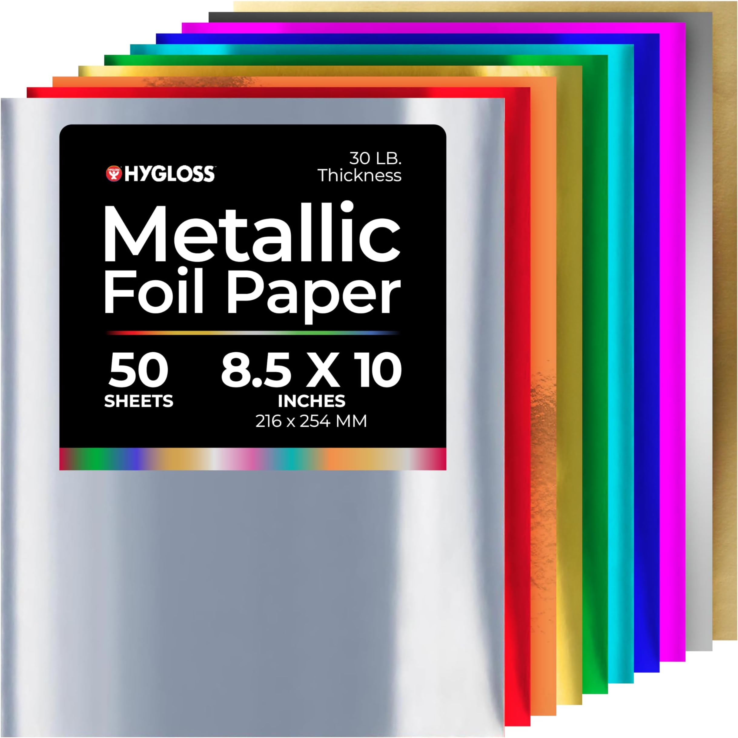 Hygloss Metallic Foil Paper - 50 Sheets 10 Assorted Metallic Foil Paper - 8.5x10 Inches - Ideal Foil Papers for Crafts - Shiny Craft Sheets