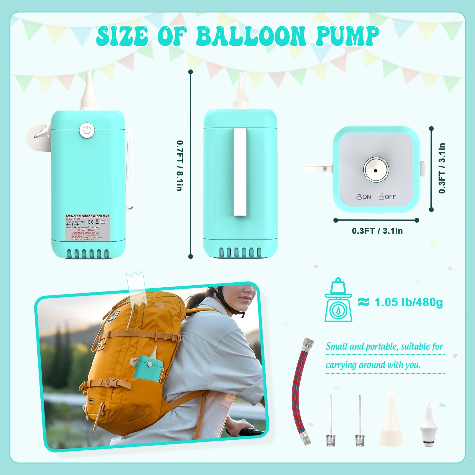 PlusFive Pompa elettrica per palloncini da 30 W, per palloncini lunghi