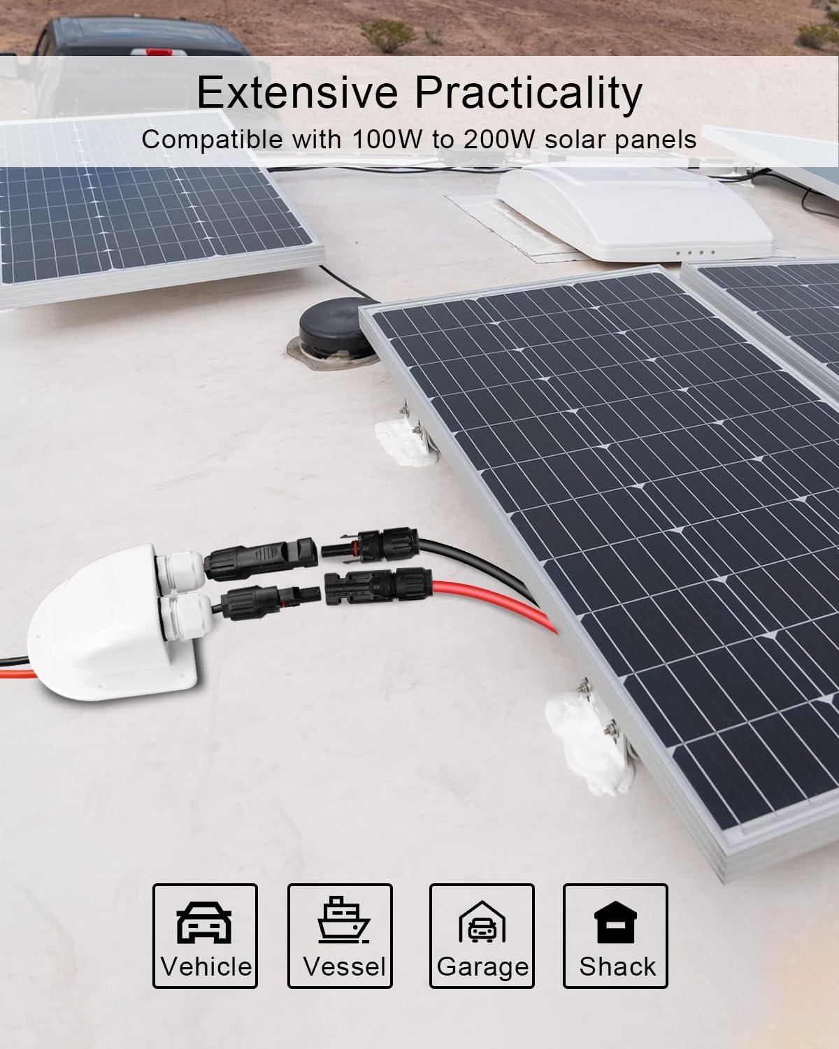 TIKSCIENCE Solar Extension Cable Weatherproof Entry Gland Junction Box with Female and Male Connector Adapter, 10Ft 10AWG Solar Panel Cable Connector for RV Boat Van Solar Panels Camper