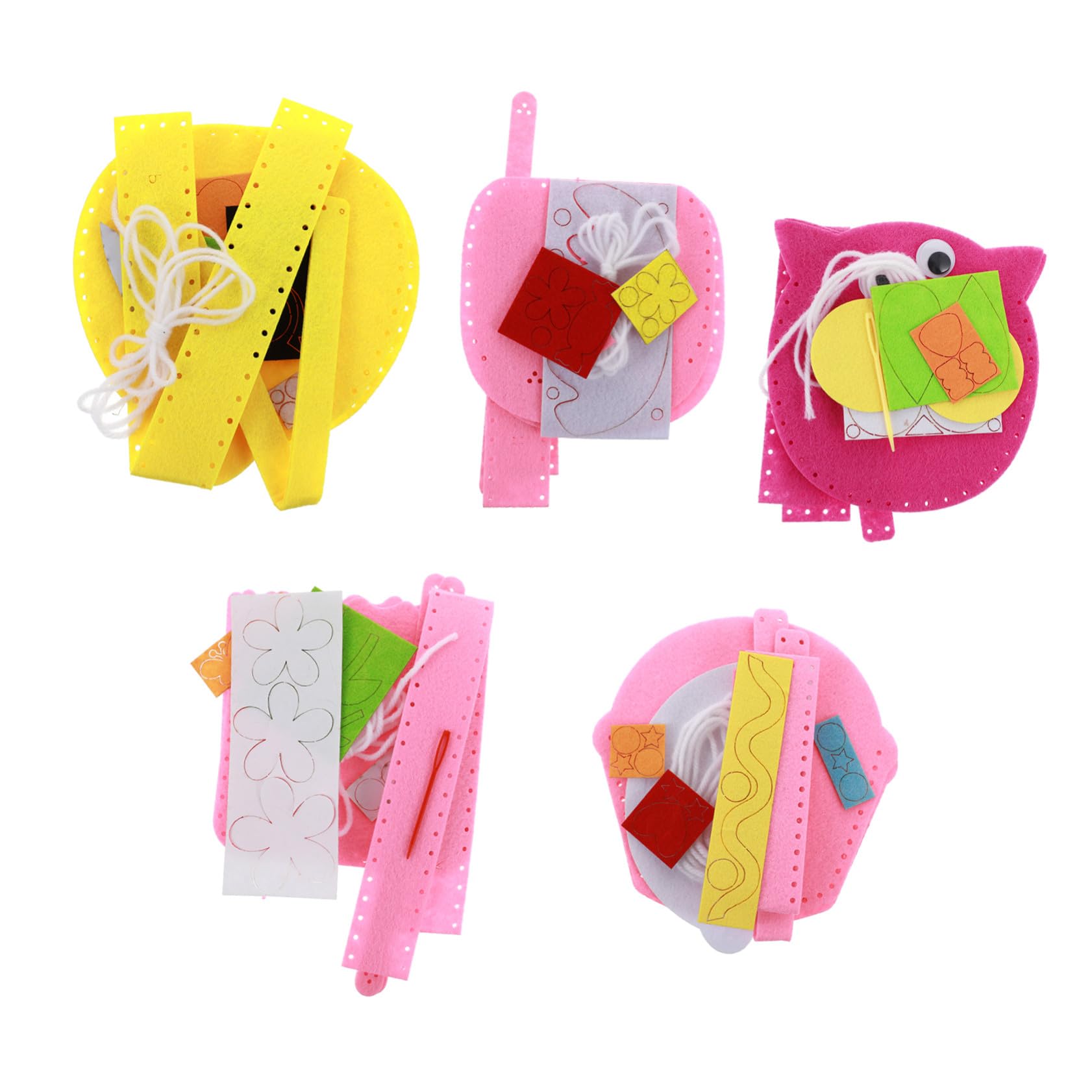 Kit de Bolsas de Fieltro para Bricolaje Infantil 5 Juegos de Material No Tejido que Mejora Habilidades Manuales y Es Adecuado para Aprender a Coser Estilo Aleatorio