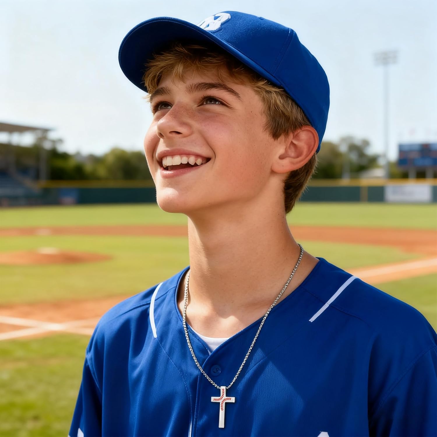 HETICA Baseball Bible Verse Cross Necklace Stainless Steel Chain Pendant Religious Baseball Stuff Accessories Jewelry Graduation Christmas Gifts - Image 7