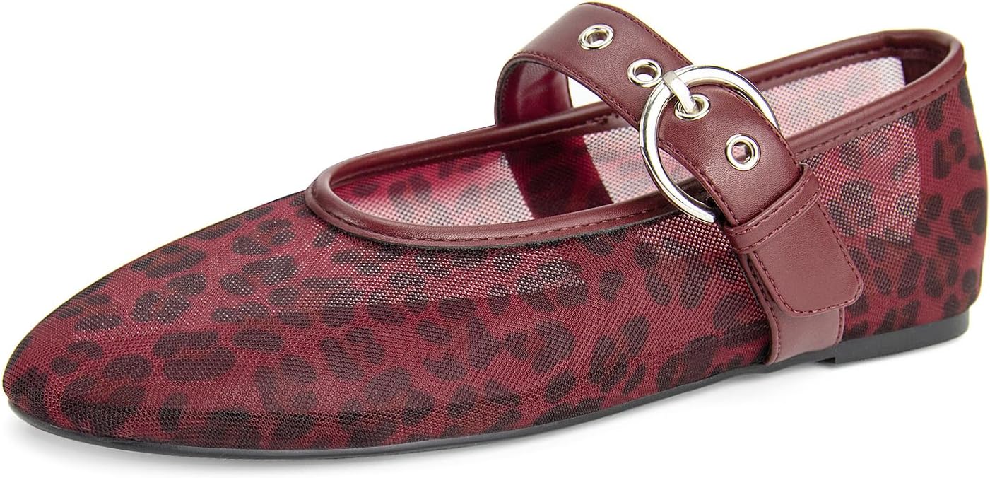 Leopard Flats for Women Mesh Flats Ballet Flats Mary Jane Flats Women's Dress Shoes Ballet Shoes