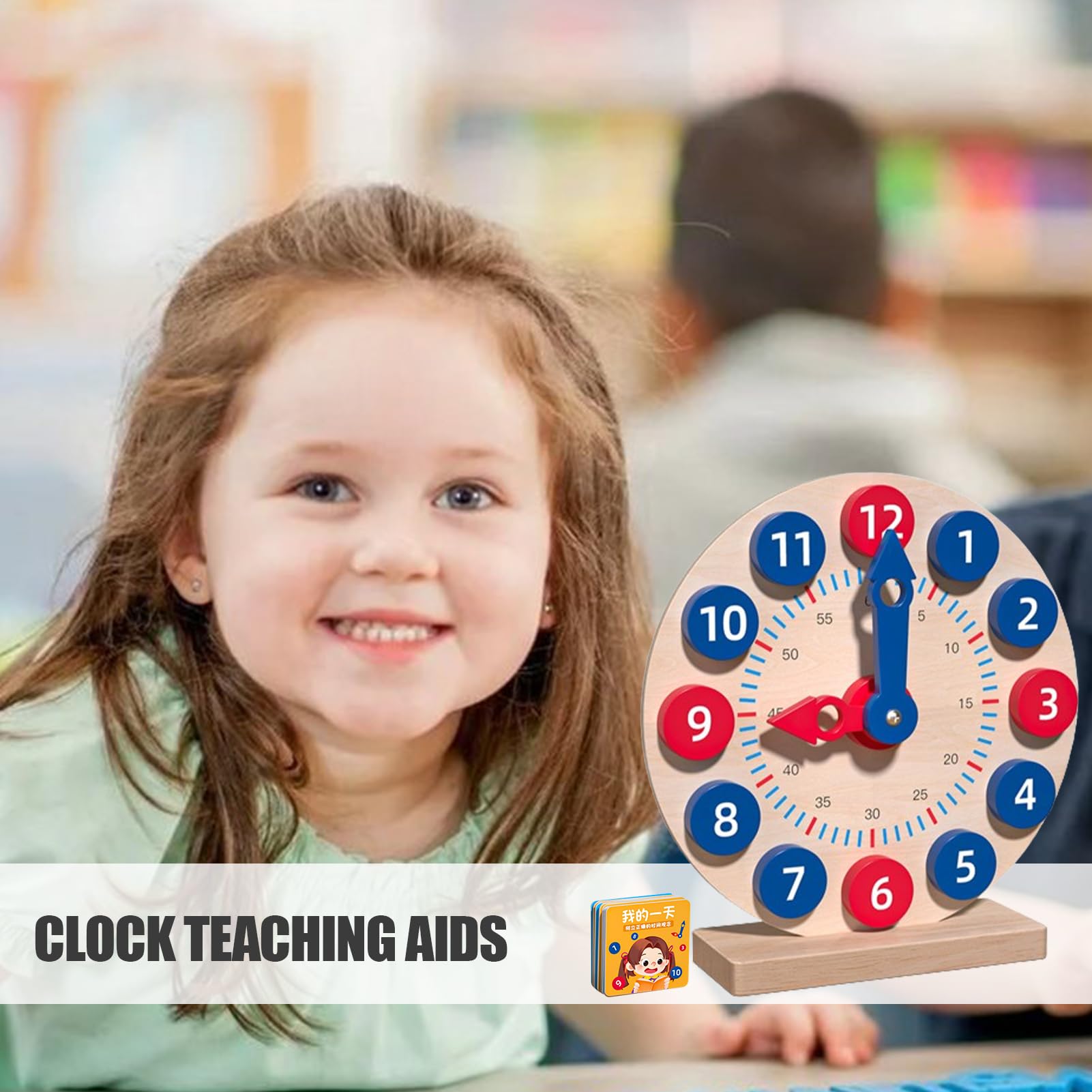 Gioco di Apprendimento Orologio Analogico: Orologio in Legno per Insegnare L'Ora con 18 Carte, Giocattolo Divertente per Imparare Il | Set di attività di per Imparare, Insegnare per