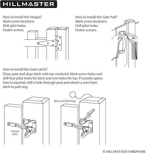 Miniatura 6 de HILLMASTER Kit de herrajes para manija de puerta de alta resistencia para valla de madera, pestillo de puerta de cierre automático con cuerda de