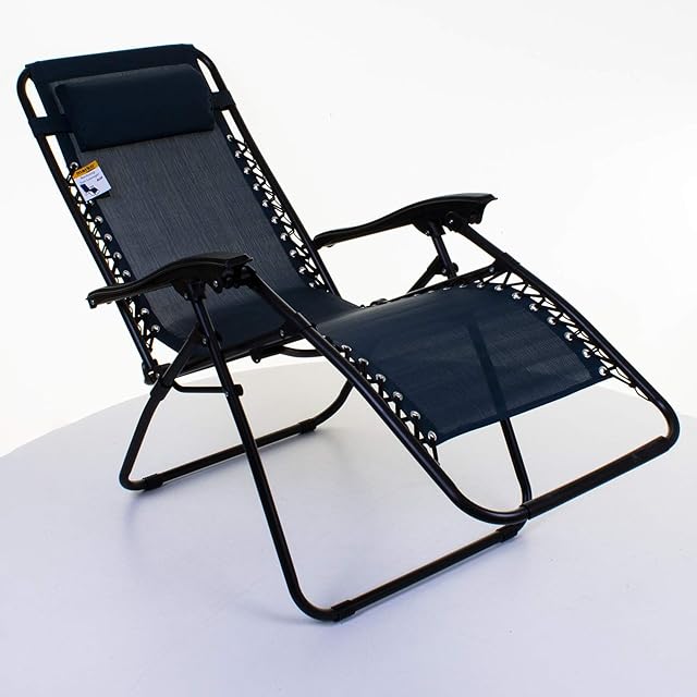 Marko Outdoor Reclining Sun Lounger Zero Gravity Folding Chair Bed Seat Patio Garden Poolside Recliner (Single Lounger - Blue)