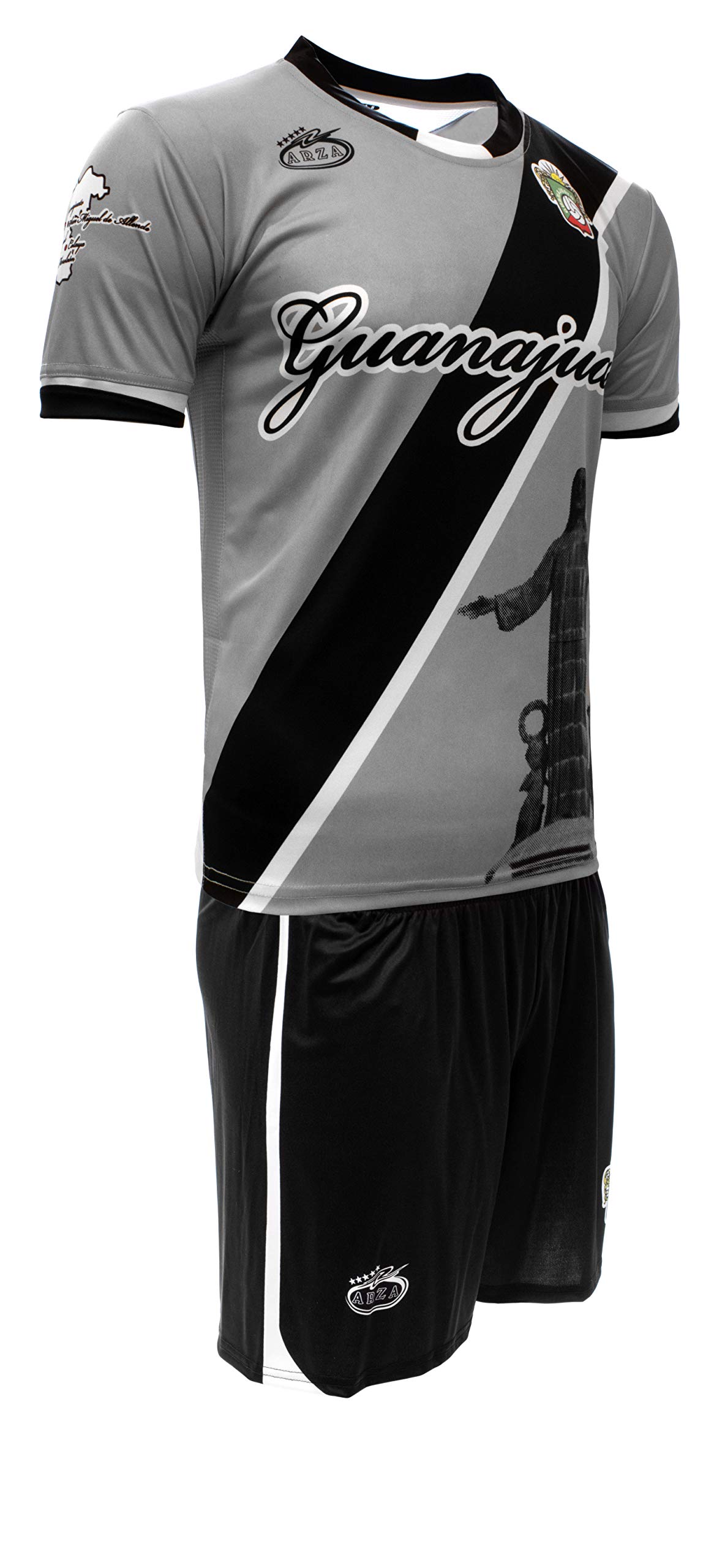 Guanajuato Mexico Soccer Uniform Set, Jersey Shorts and Socks, Sublimated Design, Gray and Black, Personalization Available (Black, Medium)