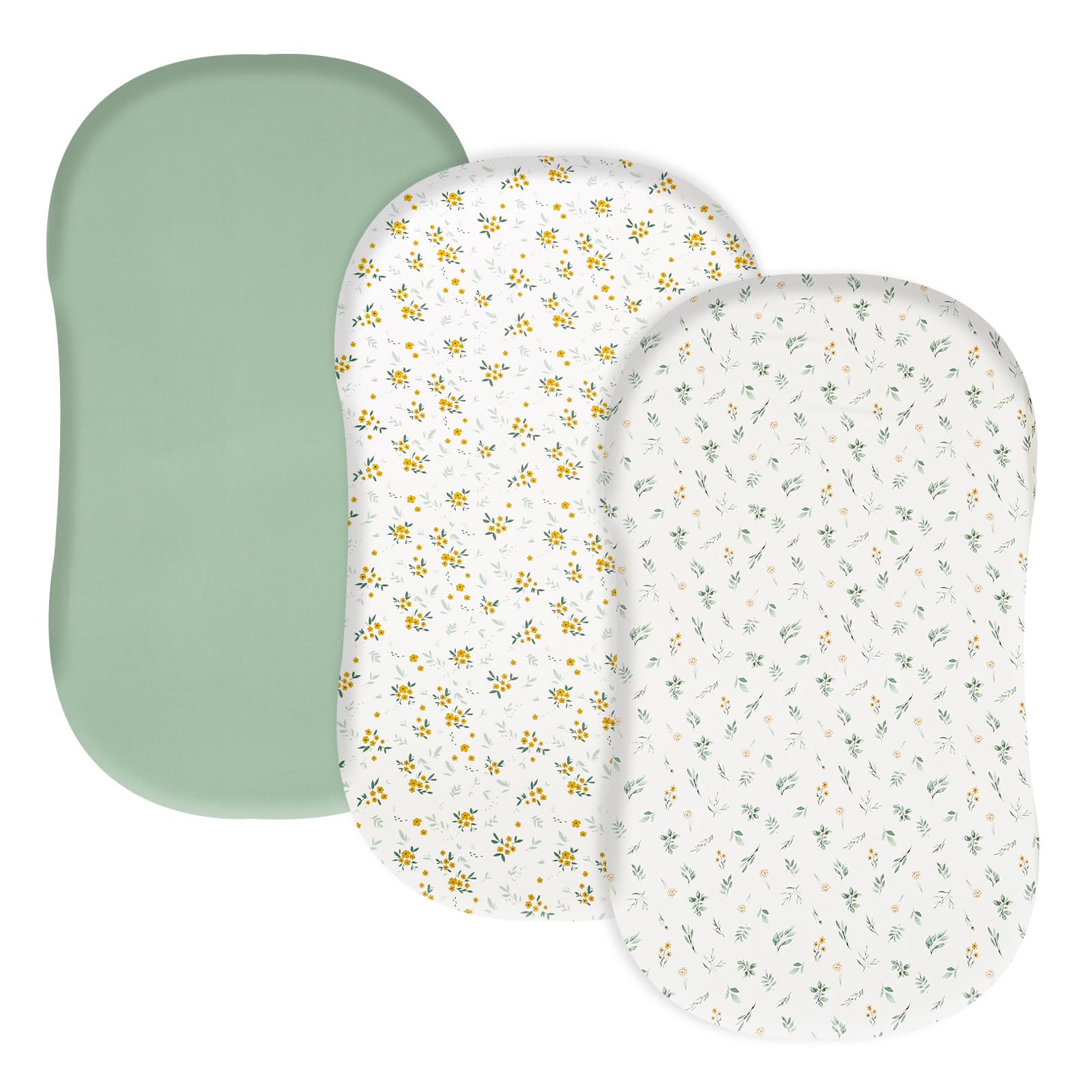 david's kids 3 pack bassinet sheets, ultra soft breathable comfortable baby sheet set for boys girls neutral, univeral fit for most cradle and bassinet mattress, leaf & floral
