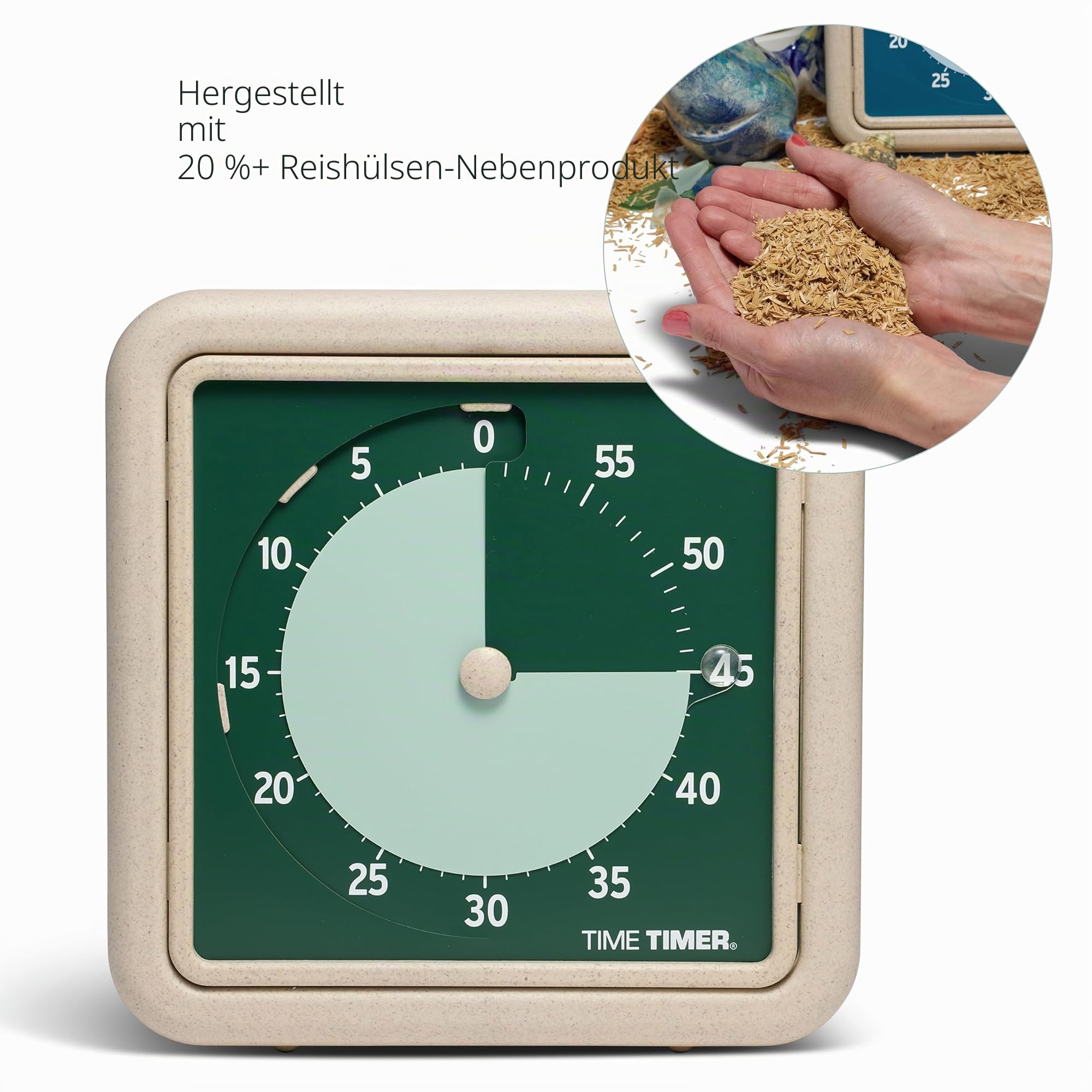 Time Timer® Retro 20,3 cm Eco Edition visueller Timer – 60 Minuten Tisch-Countdown-Uhr aus mindestens 20% natürlichem Pflanzenmaterial - Green Land