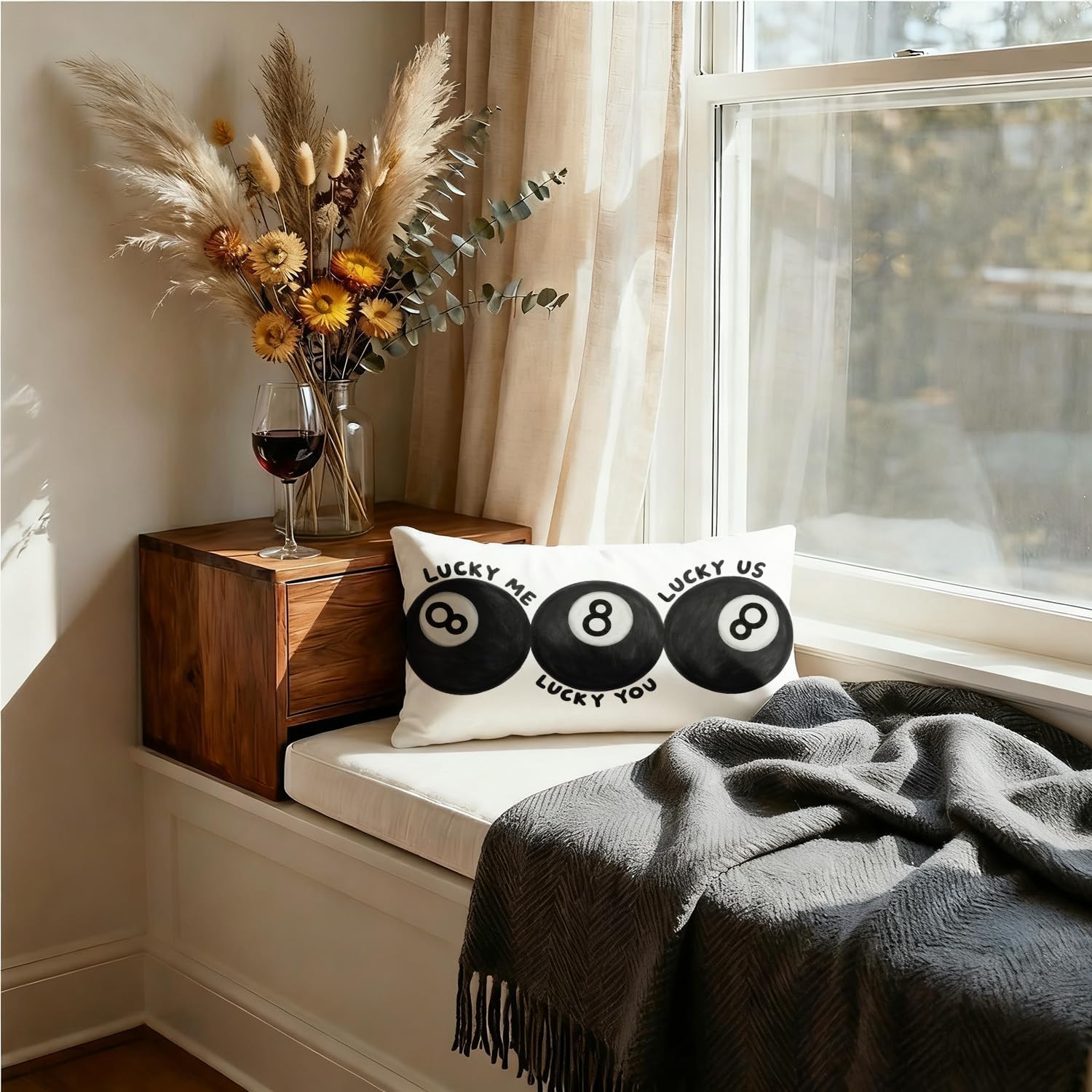 Trendy Retro Black Lucky 8 Ball Pillow Covers 12x20, Preppy Room Dorm Decor, Funky Lucky Me You Lucky Us Decorative Lumbar Throw Pillow Covers for Home Living Room Bedroom Apartment - Image 6