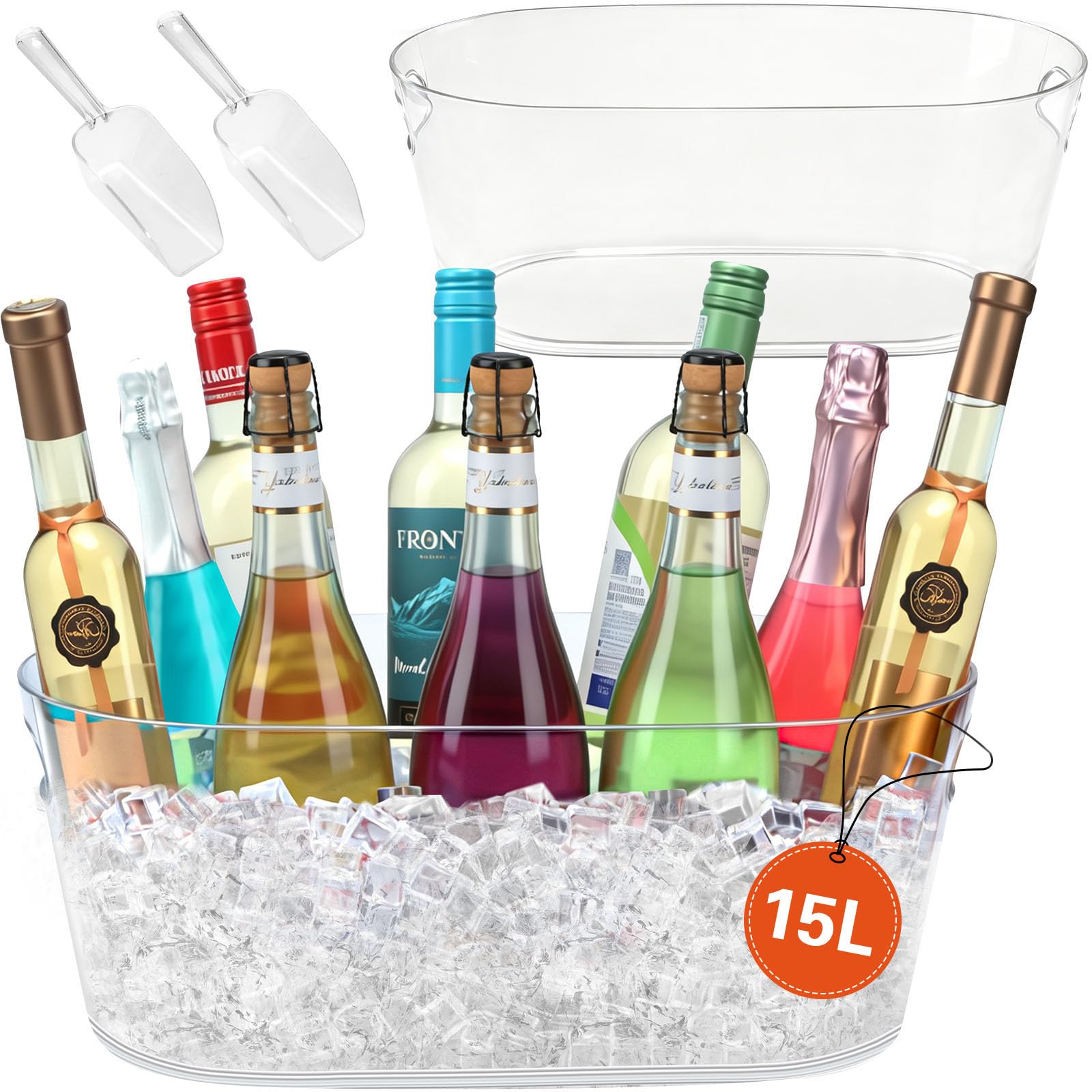 2 PCS Ice Buckets for Party, 15L Large Ice Bucket, 4 Gallon Champagne Bucket with Scoops, Beverage Tub Mimosa Bar Supplies for Champagne, Beer, Cocktail