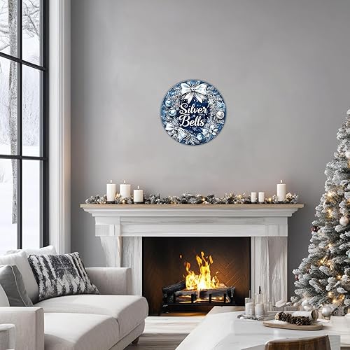 Vista 5 de Letrero de metal redondo con diseño de campanas plateadas, decoración de pared retro para puerta del hogar, jardín, bares, oficina, tienda, pubs