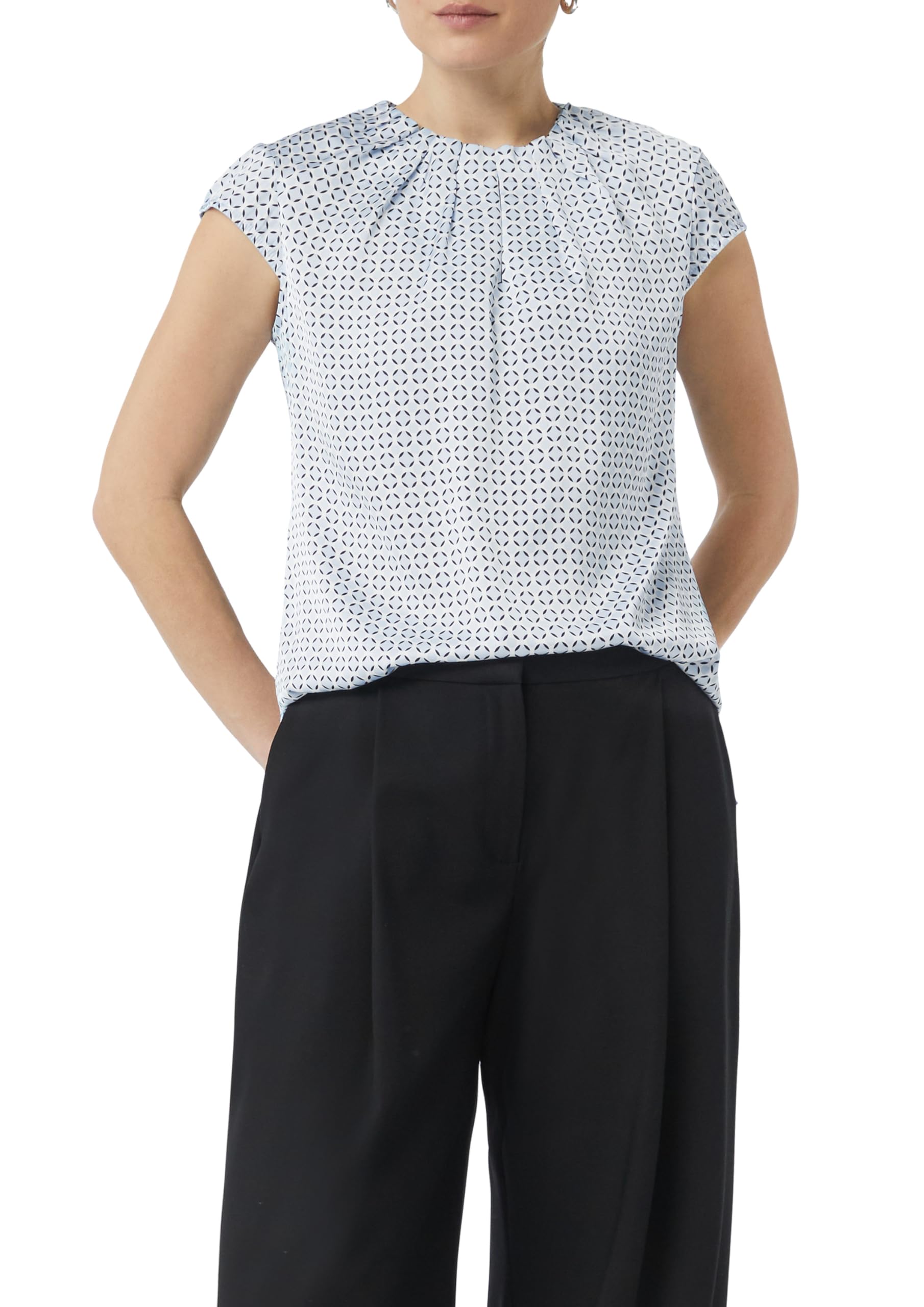 COMMA Satinbluse mit Raffung und All-Over-Print