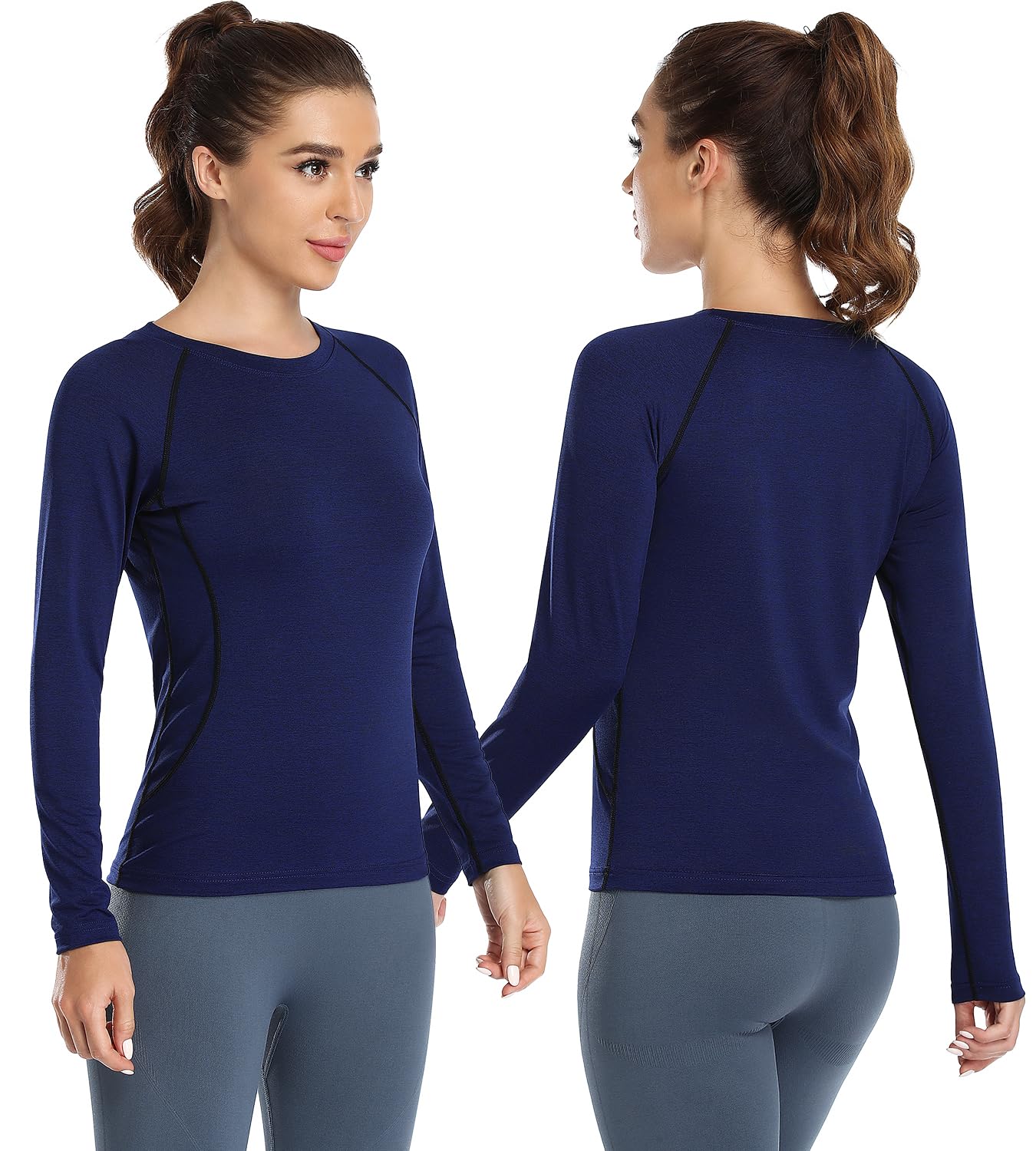 Ullnoy Paquete de 3 camisetas de gimnasio de manga larga para mujer, de secado rápido, transpirables, para yoga, deportes, cuello redondo, camiseta térmica