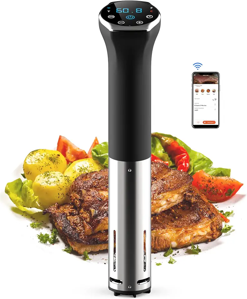 Hobsir hob Fogão Sous-Vide Hobsir, Máquina Sous-Vide De 1100 W Com Led, Controle Por Aplicativo Wi-Fi, Temporizador, Circulador De Imersão Em Aço Inoxidável Silencioso, Máquina De Cozimento Lento, F