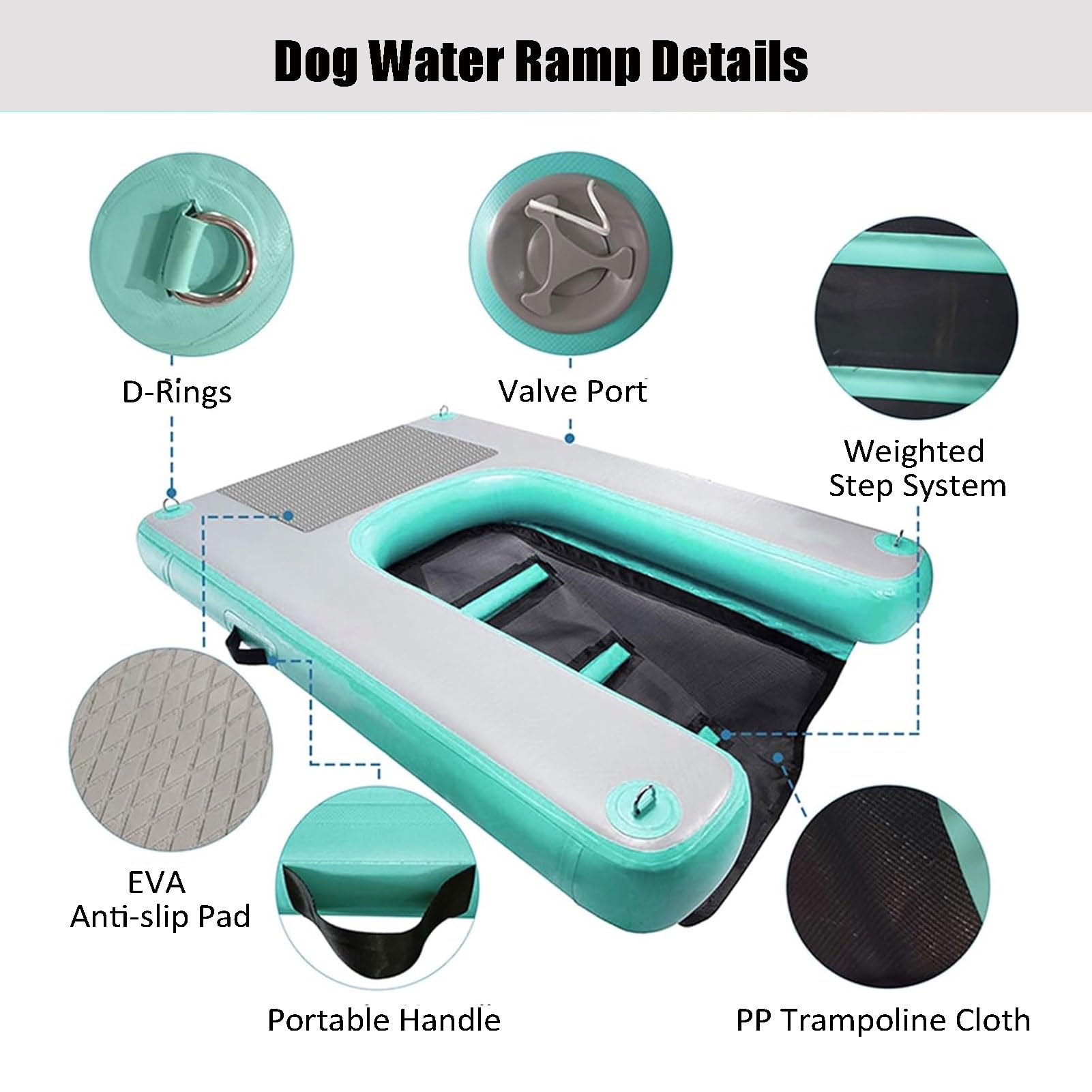 Plataforma de EVA para Perros - Rampa Flotante Inflable Antideslizante para Agua: Piscinas, Playas, Lagos y Pontones, para Perros de 60 kg, 150x100x10 cm
