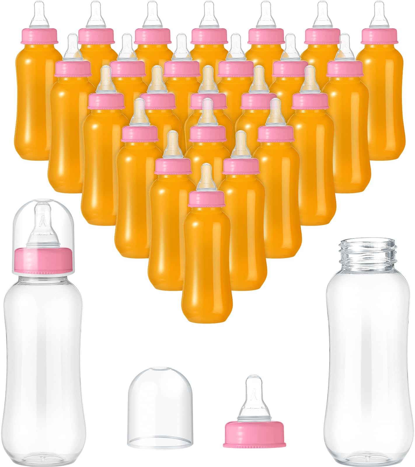 - 24 Pcs 9.5 oz Plastic Bottles Chug Shower Game Party Favors for Shower Decorations Gender Reveal Gifts (Pink)