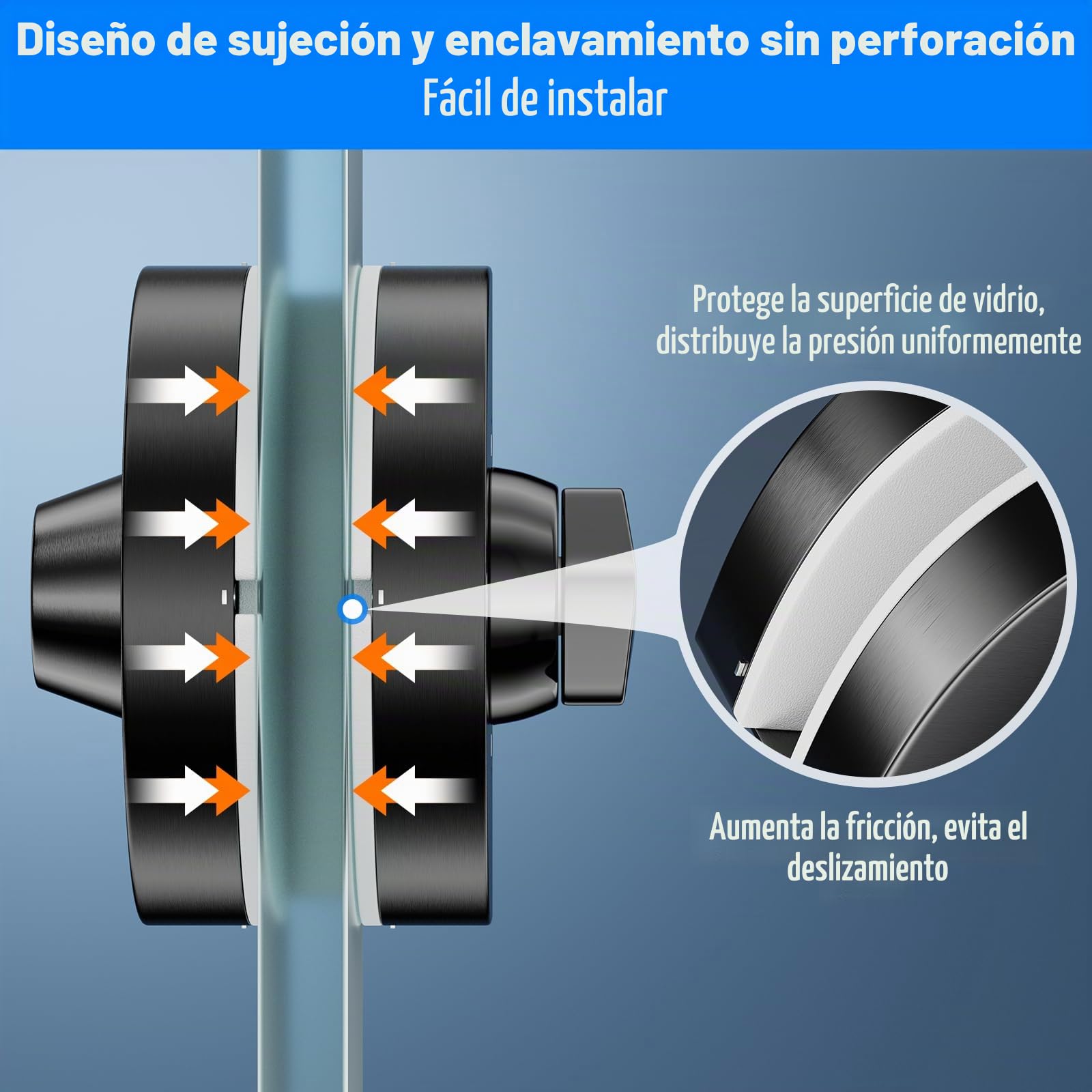 Ranbo Cerradura de Sujeción sin Taladrar para Cristal, Negro Cepillado | Para cristal de 10–12 mm, apertura y cierre con llave, apta para hogar y oficina