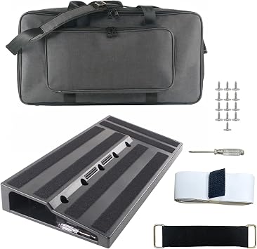 Guitar Pedal Board 22.04" x 11.02" with Carrying Bag, Lightweight Effects Pedalboard with Pedal Cables Adhesive Hookside Tape for Guitar Player Bands Studio Black RPB-1P