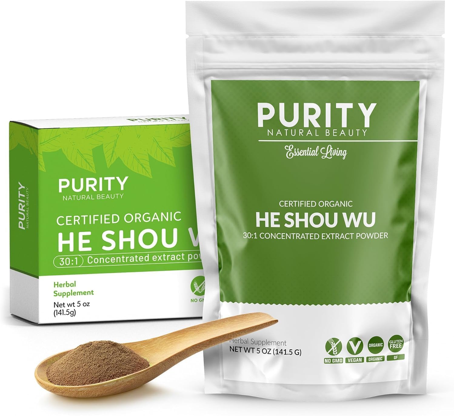 Certified Organic He Shou Wu - Large 5oz Bag of 30:1 Concentrated-Fo-ti - Organic Foti Extract- Fo ti He Shou Wu Organic-with Free Bamboo Spoon