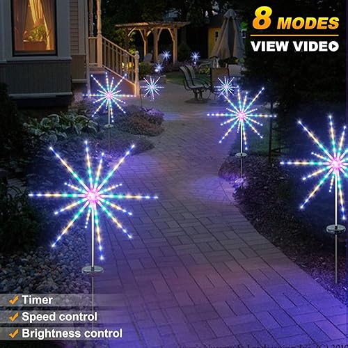 Miniatura 2 de DenicMic Luces solares de meteoritos de fuegos artificiales, paquete de 2 luces solares decorativas para jardín con explosión de estrellas con