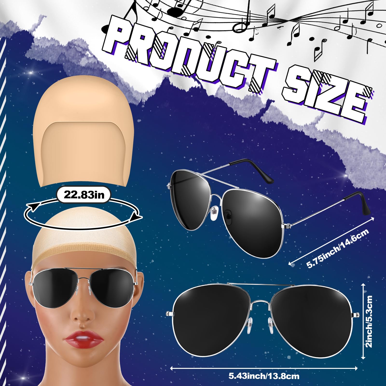 Sinmoe 6 Pezzi Parrucca Pelata Bald Caps Pelata Finta con Occhiali Cuffia per Parrucca Accessori per Costumi per Halloween e Cosplay per Adulti, Donne e Uomini