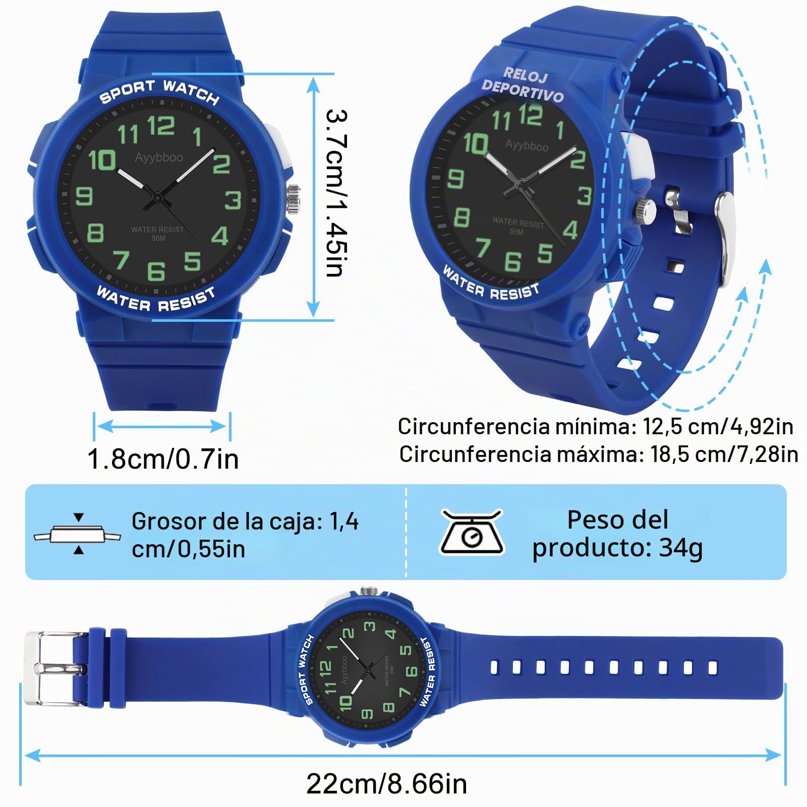 Reloj Analógico Niño Cuarzo Resistente Agua 50M Luz Regalo Niños 4-16 Años