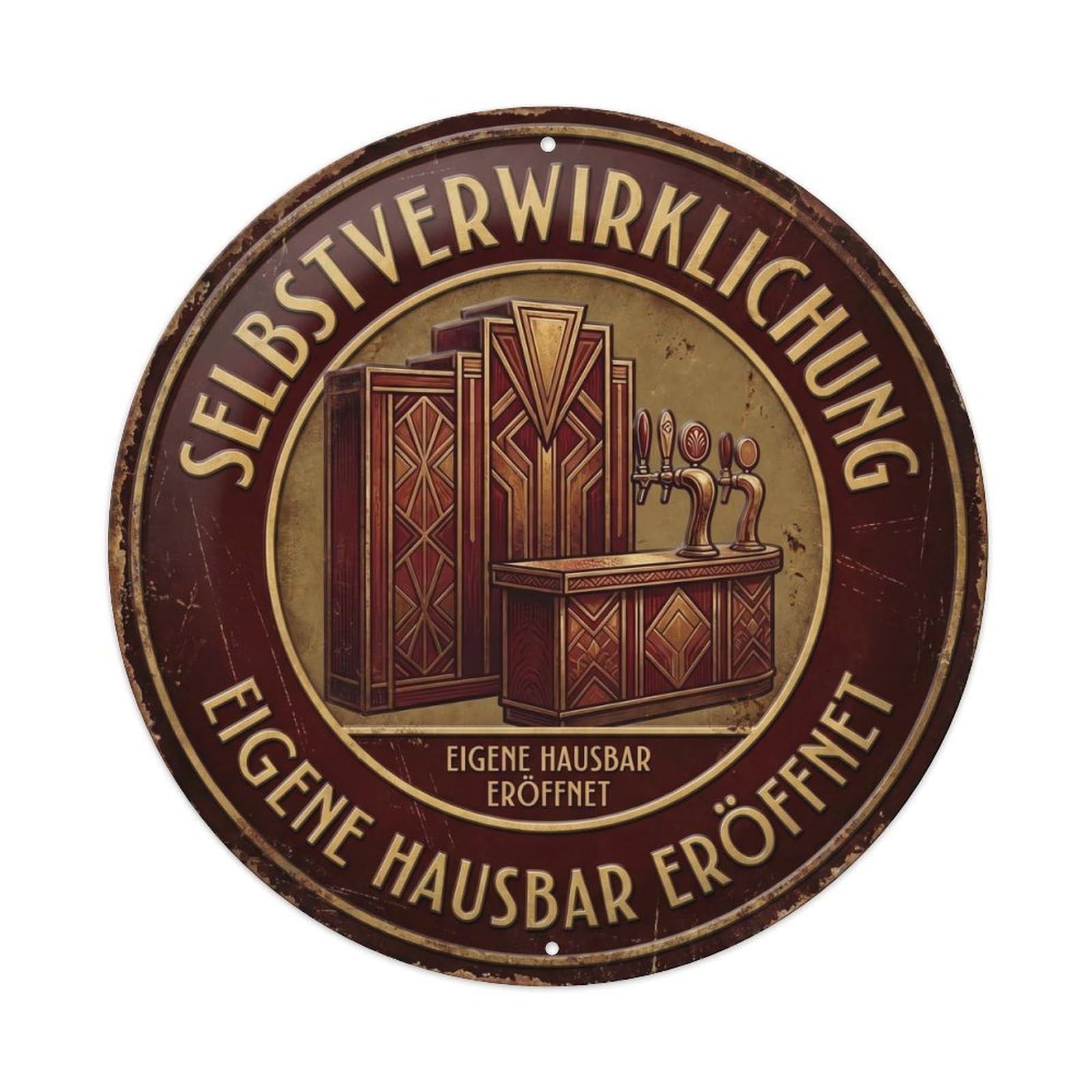 Vintage Bar Style Selbstverwirklichung Humorous Mancave Actualization Metal Tin Sign Plaque Wall Decor for Cafe, Club, Garden Round Metal Poster 8x8Inch
