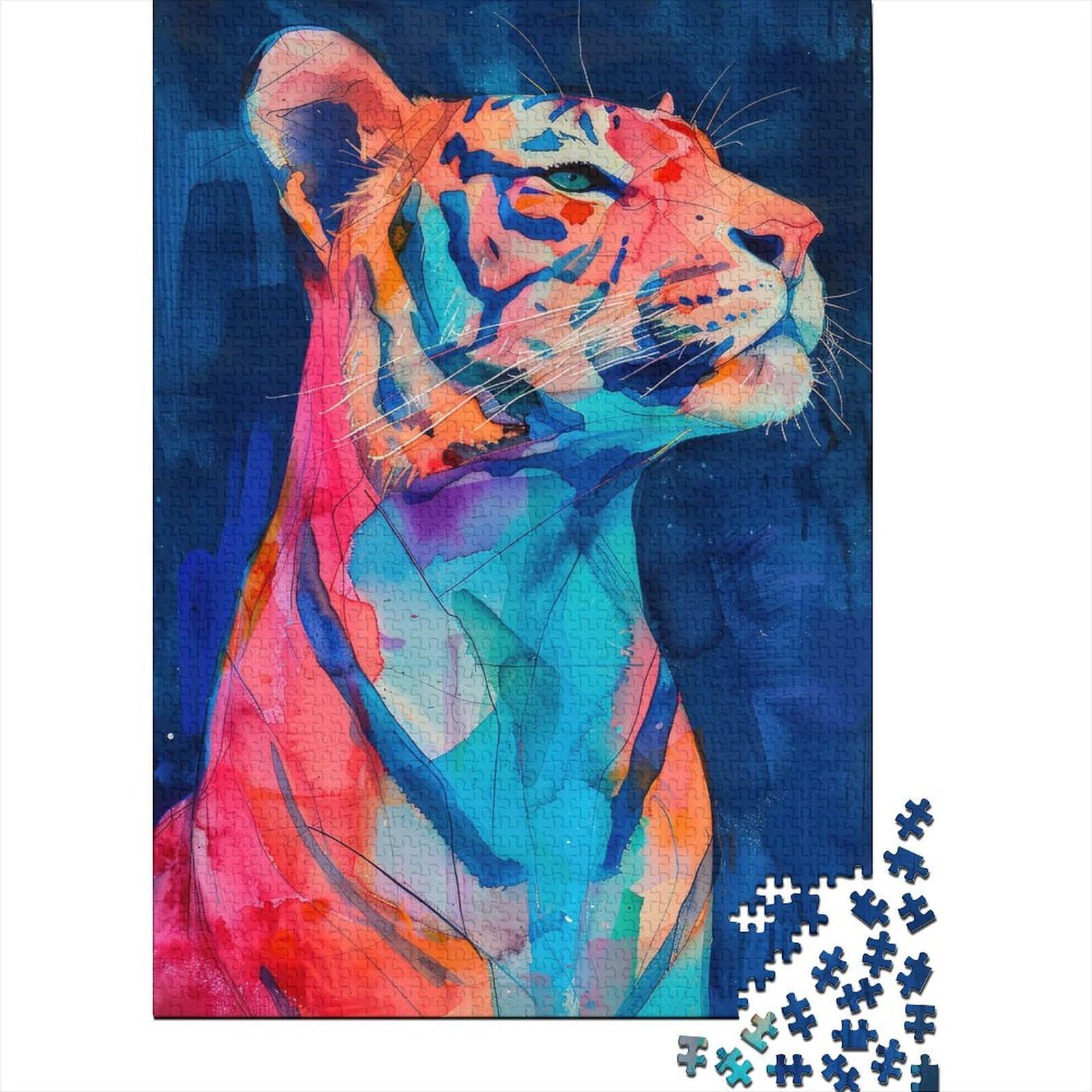 Colorful Tiger Portrait Painting Puzzle 1000 Pieces, Tiger Themed Animal Image Puzzle for Adults, Idea, 70x50cm/1000pcs