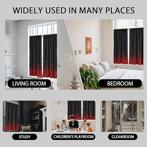Miniatura 4 de Cortina de ventana de color rojo y negro para gamer, gamer, niños, abstracto, fuego, moderno, para hombre, adolescente, degradado, arte simple, 42