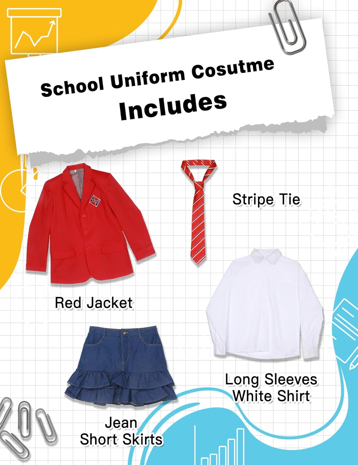 School Uniform Rebelde Outfit for Adult Women RBD Halloween Costumes Plus Size Solid Red Jacket - Image 4