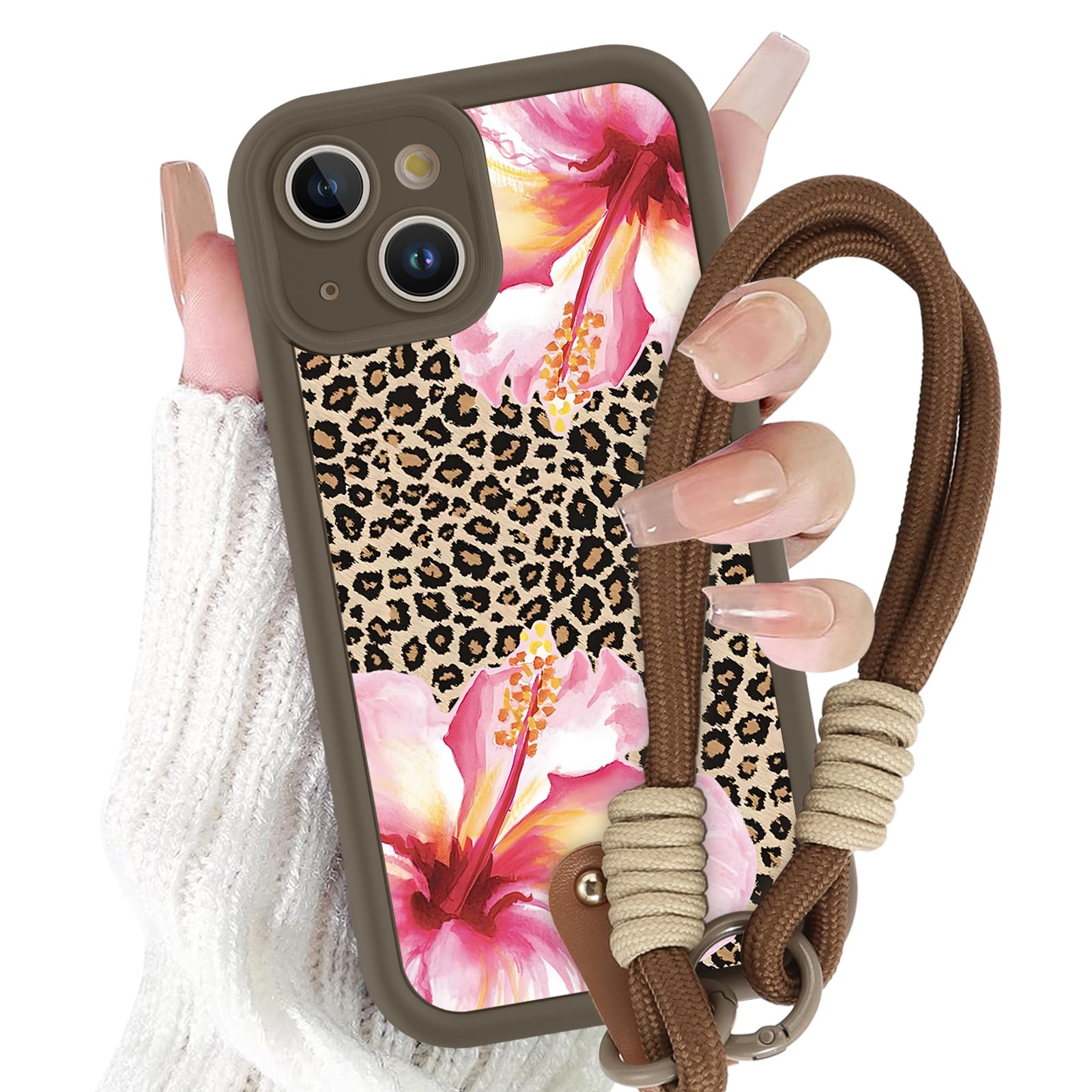 Custodia IPhone 13 Mini Con Cordino Tracolla – Fiore, TPU Morbido Antigraffio, Catena Regolabile Nylon