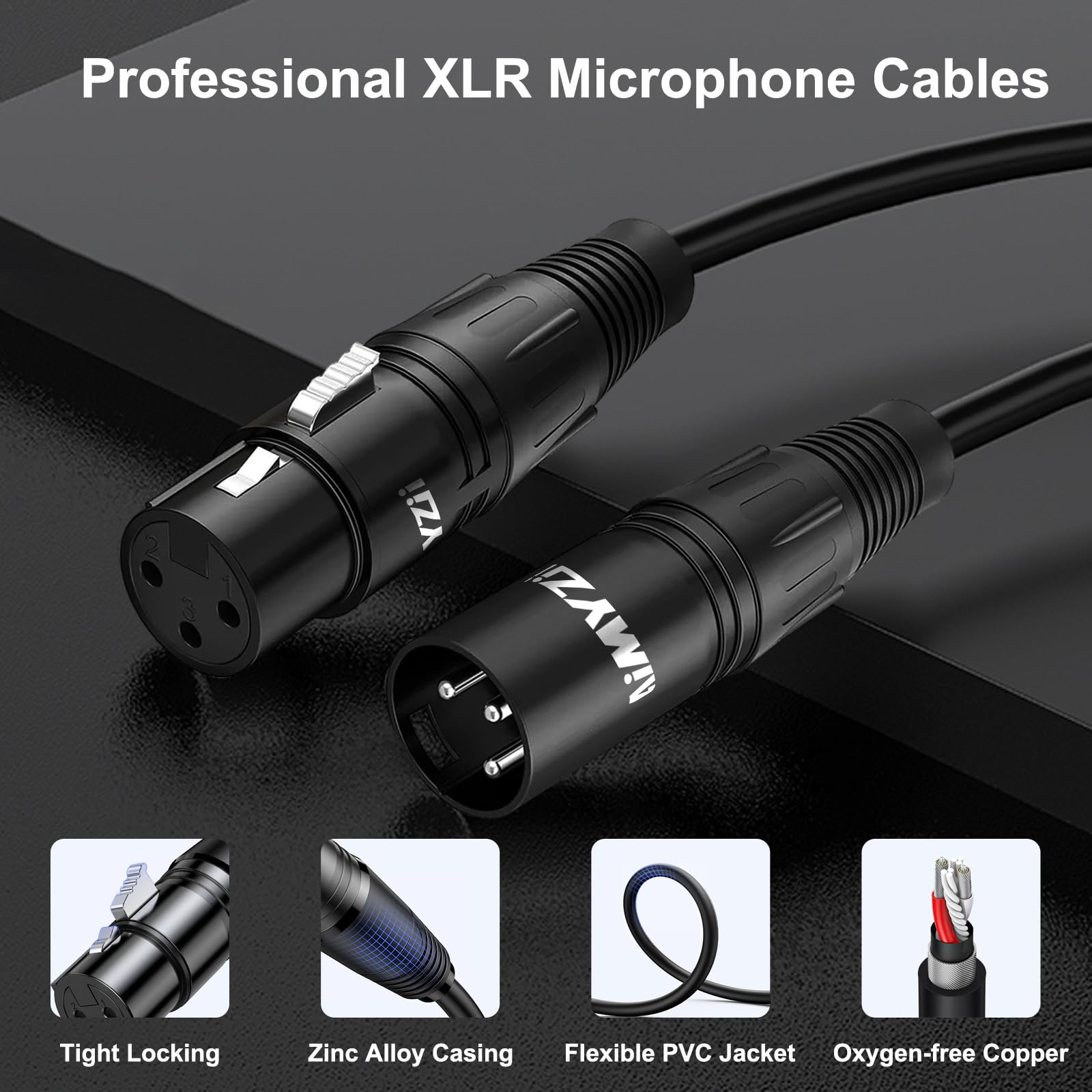 Cavo XLR per microfono da 15 m, confezione da 2 cavi bilanciati di alta qualità, conduttori in rame puro maschio a femmina, cavo per microfono XLR a 3 pin