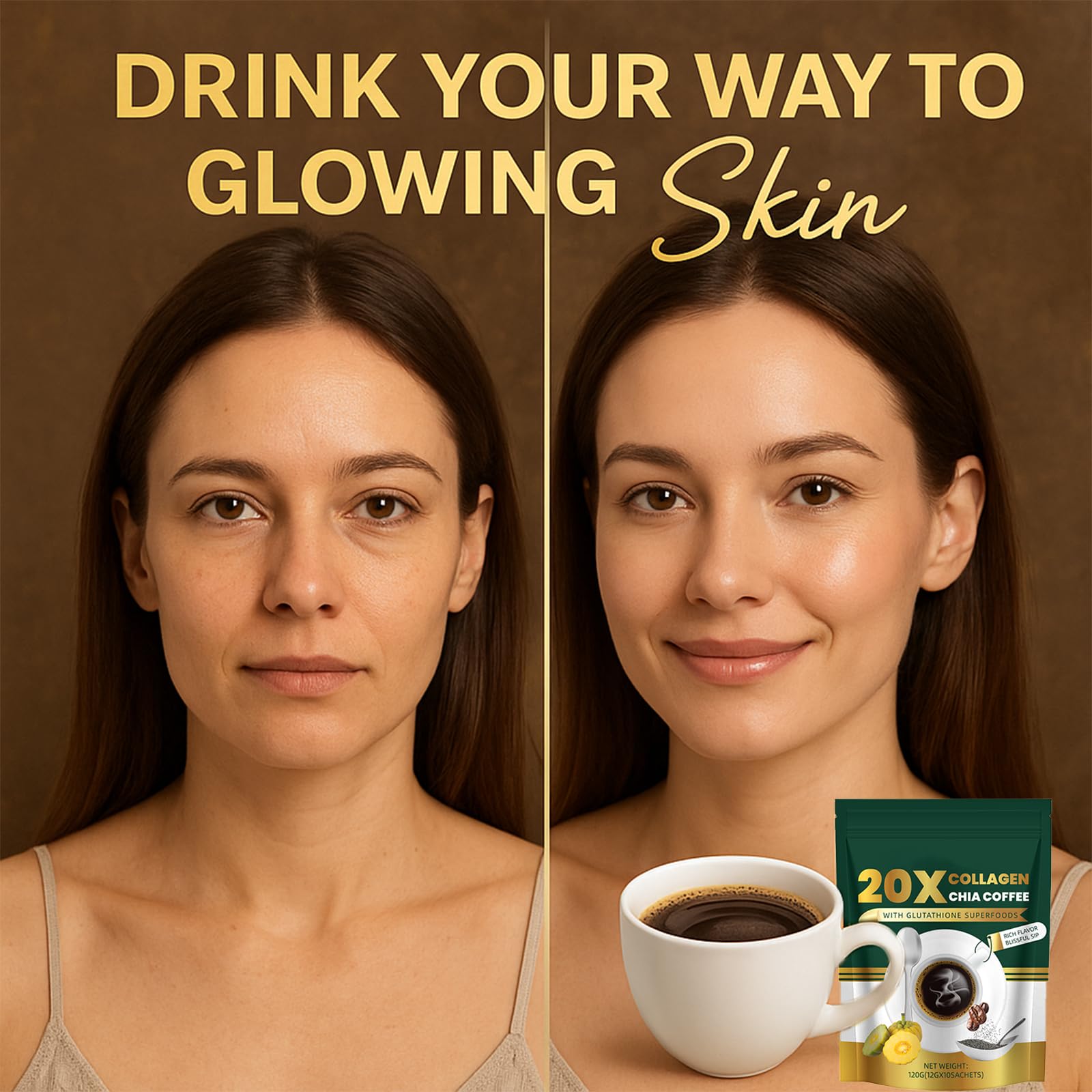 Fitgum Collagen 20X Chia 11 in 1 Shape Coffee Mix, Fitgum Collagen