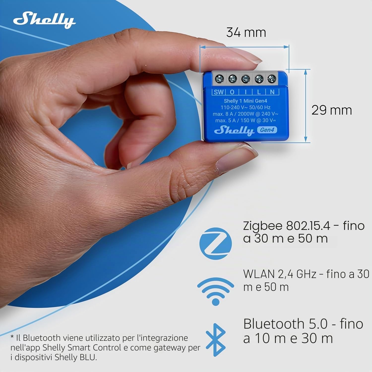 Shelly 1 Mini Gen4, confezione da 4 interruttori smart WiFi, 1 canale, 8 A, contatto senza potenziali, automazione domestica, controllo remoto, nessun hub necessario, Alexa, Google Home, Apple HomeKit