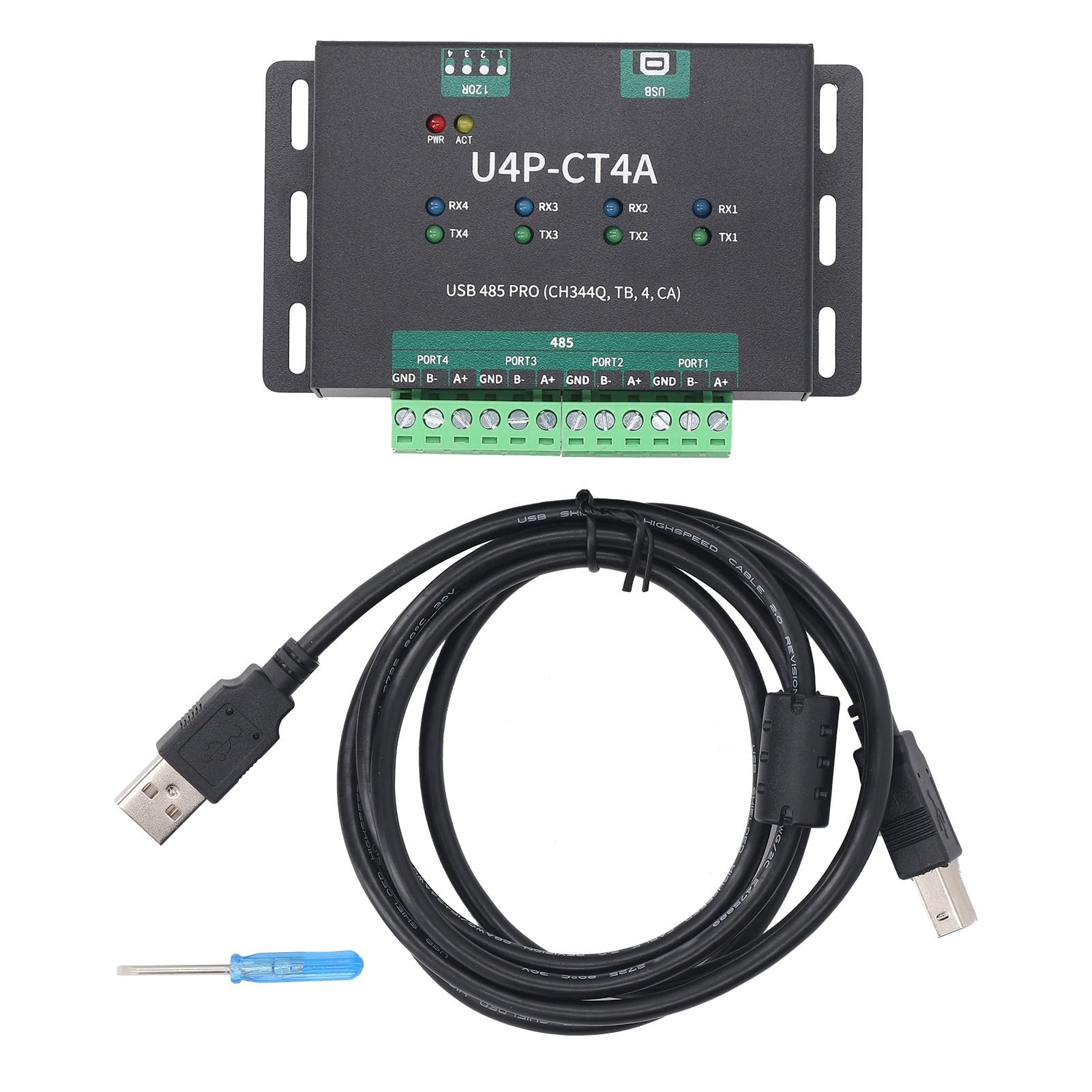 Adaptador USB a RS485, USB a 4 Vías RS485 Módulo de Conversión Cable de Serie para Equipos de Control Industrial, Sobretensión y Trueno Prevención de Descarga de Gases