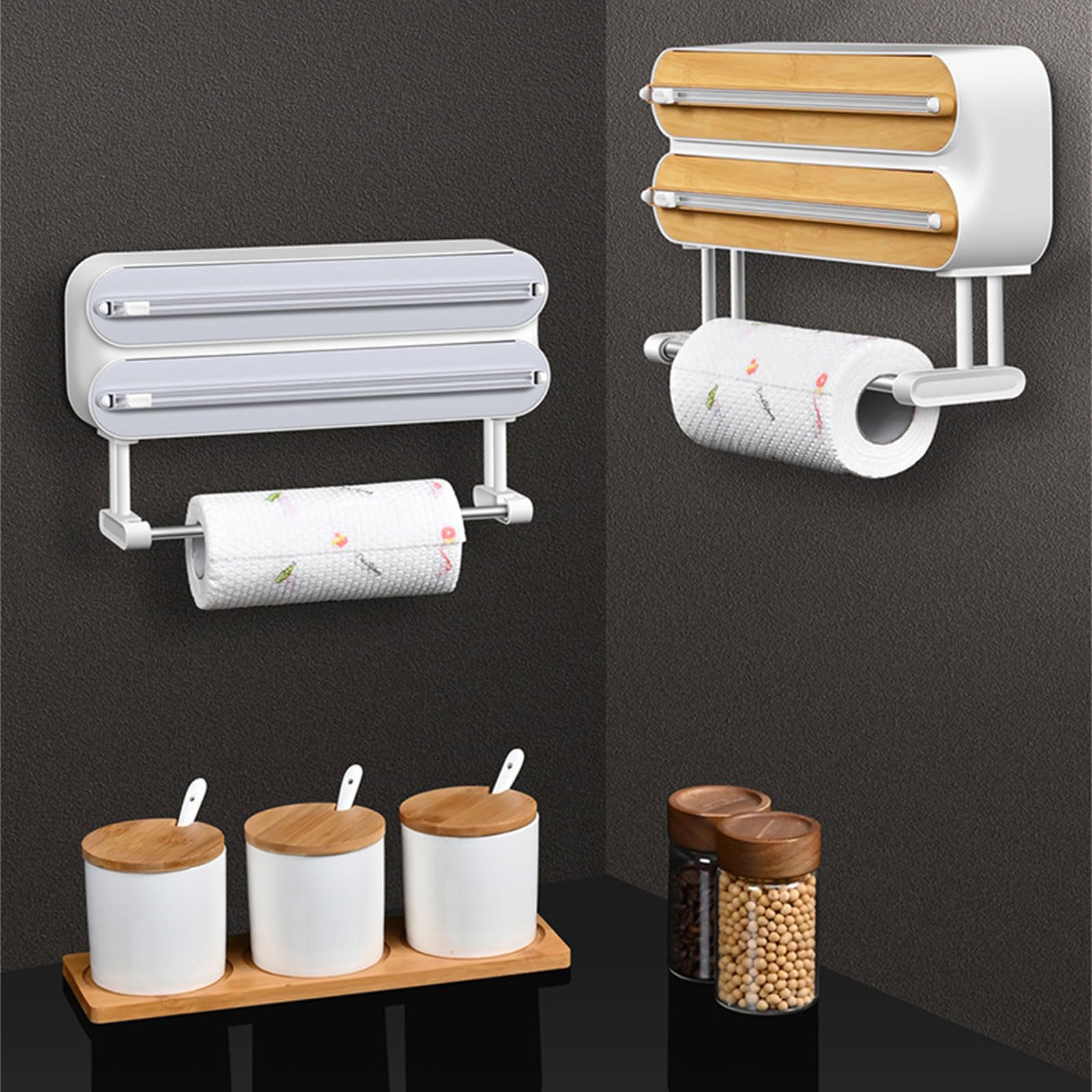 Dispensador de papel adhesivo y cortador de rollos de montaje en pared/refrigerador, estante de corte de cocina, dispensador de papel de aluminio, solución de almacenamiento para película