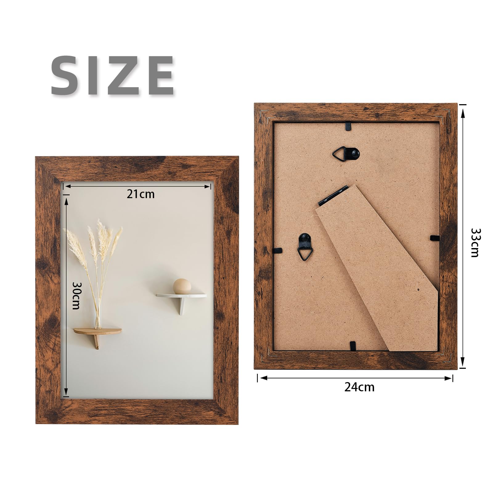 LYYYYX Wooden Picture Frame Rustic A4-21x30cm Matted for A5 Picture Brown Photo Frame with Perspex Set of 3 Certificate Freestanding and Wall Mountable - Image 3