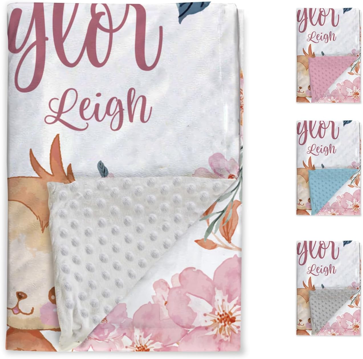 Personalized Baby Blanket - Nursery Bed Blanket for Boy Girl Toddler, Custom Name Infant Bedroom Nursery Decor, Pink Flowers Monkey(30”x40)