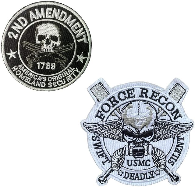 Antrix 2 naszywki wojskowe, w pełni haftowane, oryginalne Homeland Security 2. poprawka (Φ 10 cm) + Army Swift Silent Force Recon, wojskowa taktyczna naszywka z emblematem (Φ 11,5 cm)