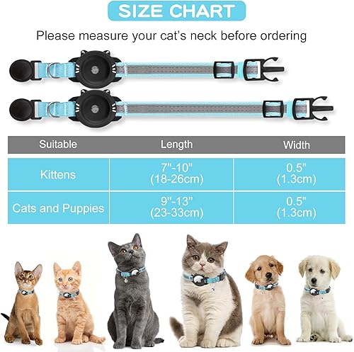 Miniatura 6 de Collar luminoso para gato AirTag Breakaway, collar reflectante con GPS para gato con soporte para Apple AirTag, collares de rastreador de gatos con