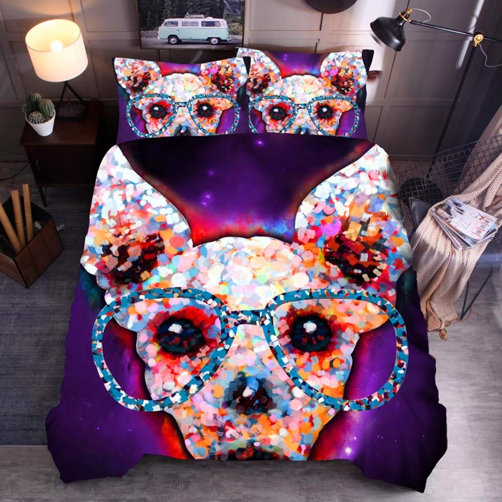 Parure de lit enfant dessin animé chat et chien housse couette 260x230 cm