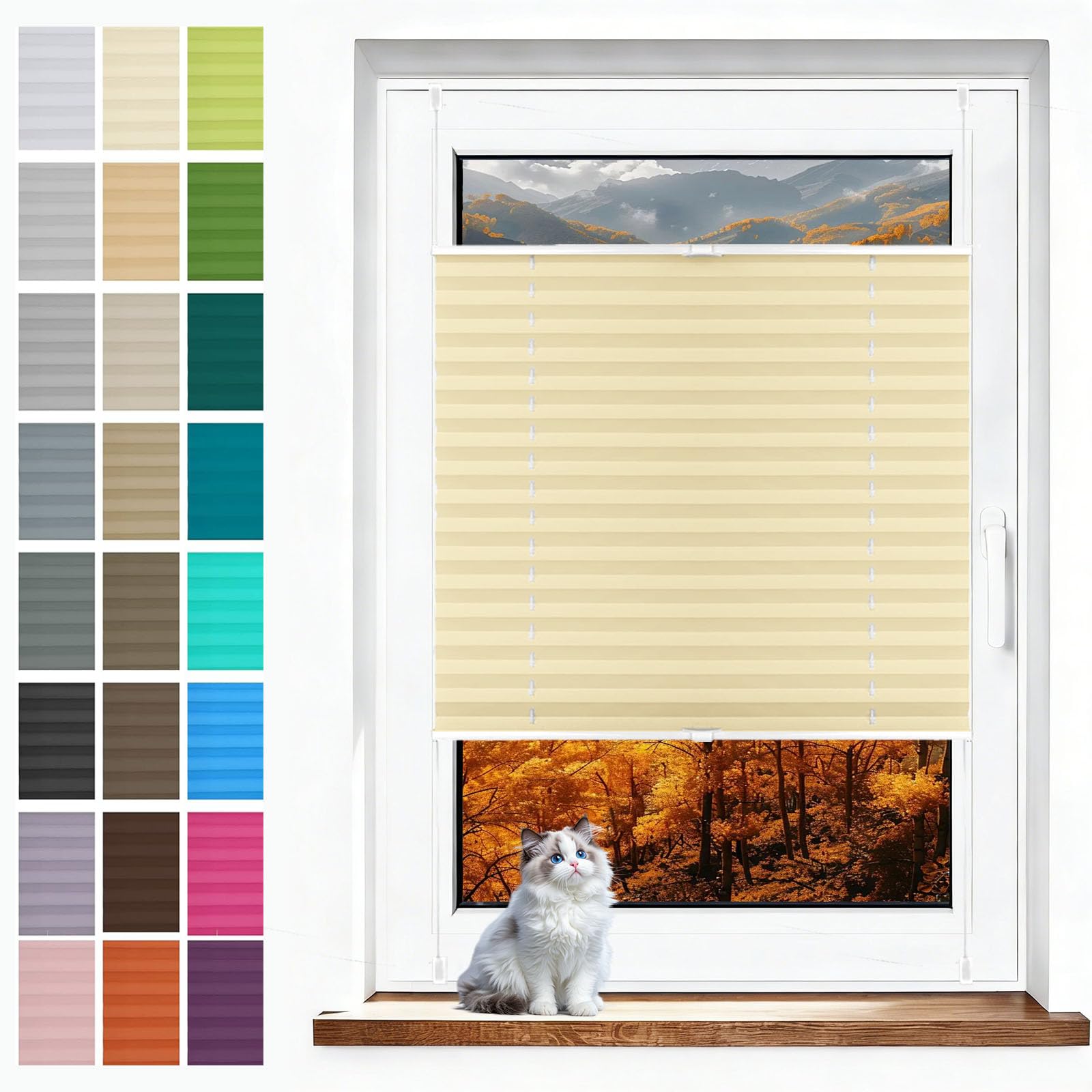 Store plissé pour fenêtre sans percer anti vis-à-vis couleur crème
