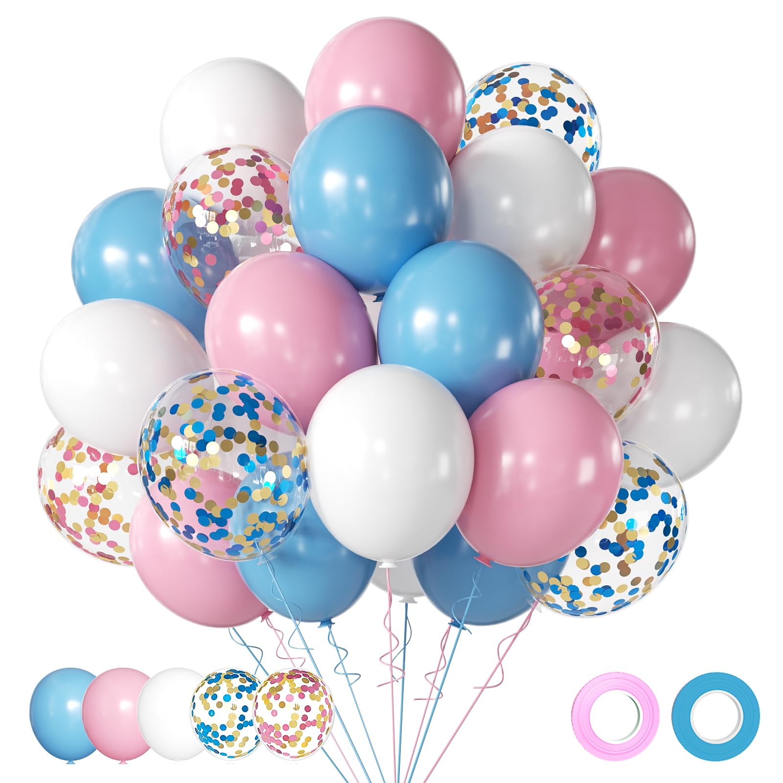 Gender Reveal Pink Blue Balloons, 12 inch Pink and Blue Confetti Latex Balloons For Birthday Baby Shower Gender Reveal Party Supplies and Decorations