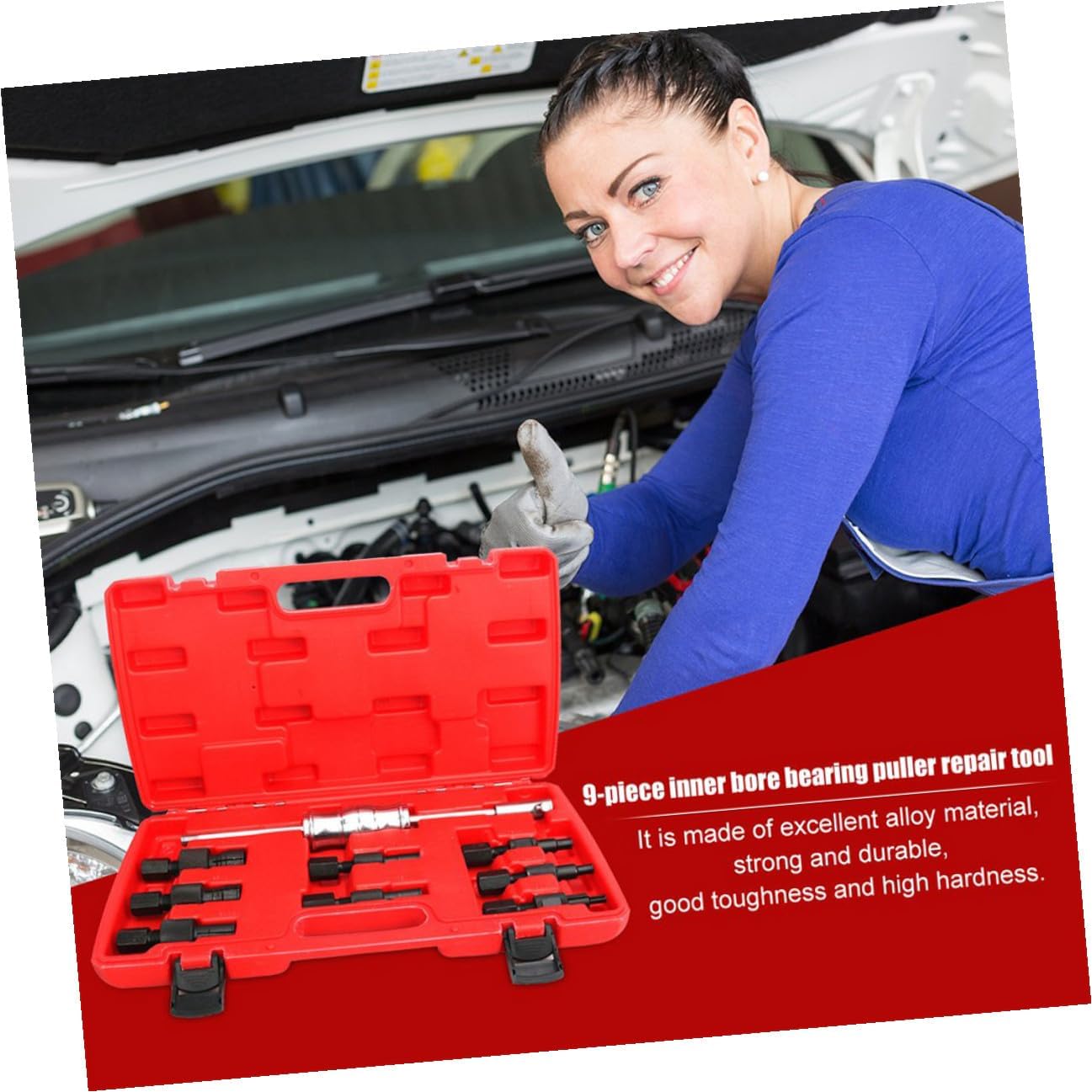 Luxshiny 9pcs Inner Bearing Puller Set Steel Slide Hammer Bearing Removal Tool Auto Repair Kit for Blind Hole Extraction