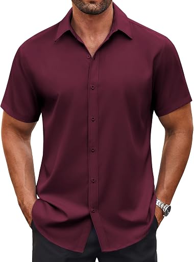 COOFANDY Men's Button Down Shirt Short Sleeve Dress Shirt Casual Beach Summer Wedding Shirt