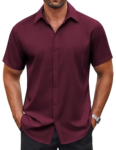 COOFANDY Men's Button Down Shirt Short Sleeve Dress Shirt Casual
