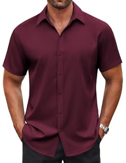 COOFANDY - Camisa de botones de manga corta para hombre, camisa de vestir informal, ideal para la playa, verano y bodas